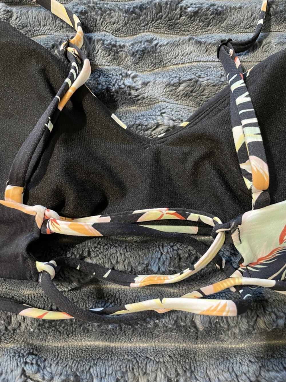 Roxy Beach Like New Bikini Thong Set Anthracite Praslin Size Med 10 Black Floral - Picture 7 of 11